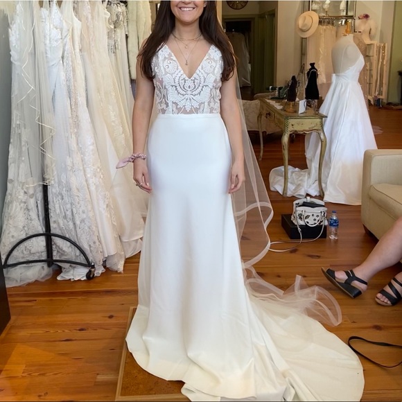 Sarah Seven Easton Lace Top Wedding Dress - Picture 4 of 6